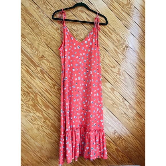 ModCloth It's a Go Tie Shoulder Red Floral Ruffle Midi Dress - Picture 3 of 6